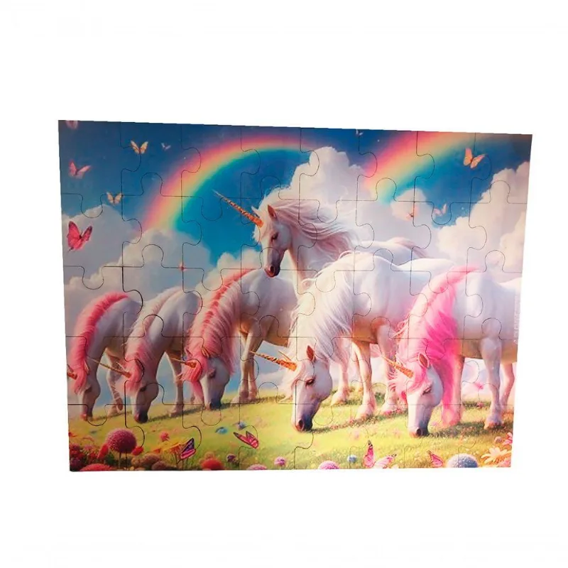 Quebra-cabeça Unicórnios E Arco Iris De 40 Peças Em Mdf