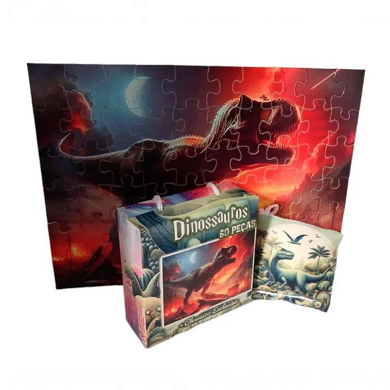 Quebra-cabeça Dinossauro T-rex 60 Peças + Chaveiro Especial