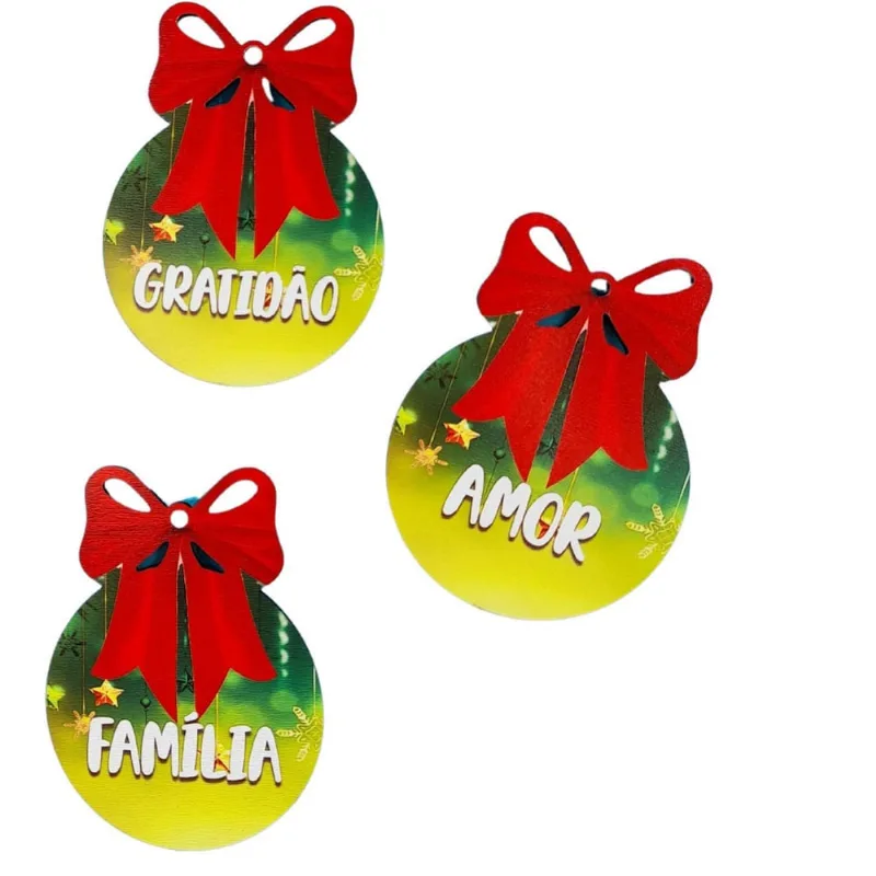 9 Bolinhas De Laço Natal Decorativas Em Mdf Com Palavras