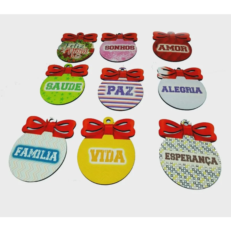 Kit 10 Exclusivas bolinhas de Natal em mdf com laço arvore comunicativa