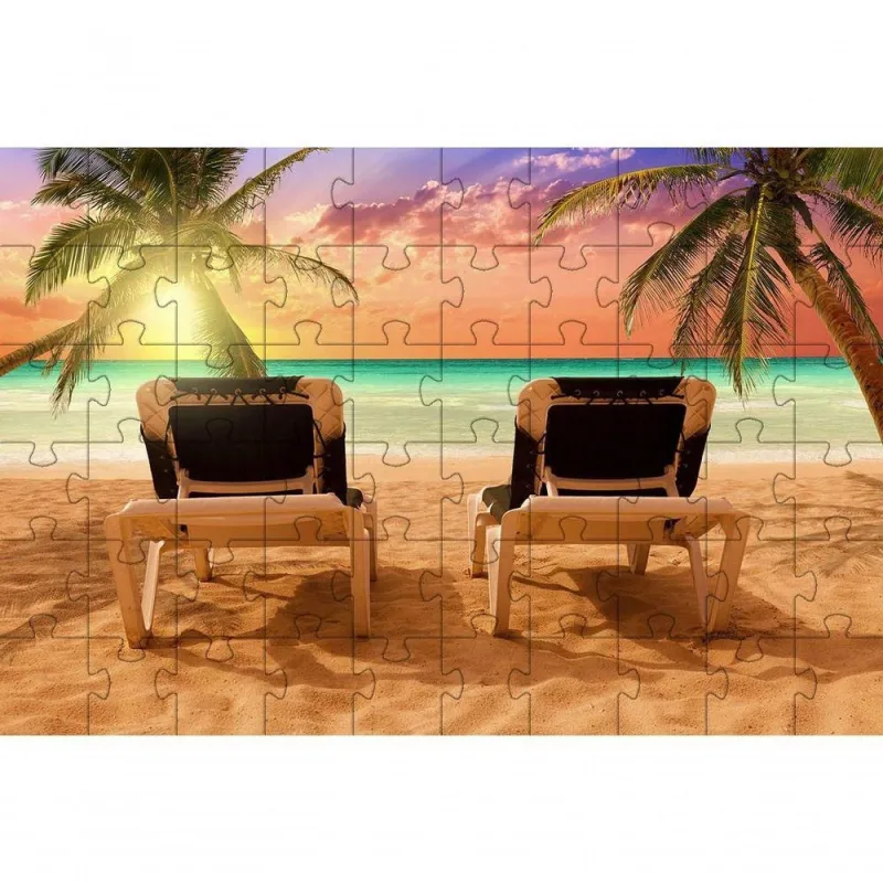 Kit 2 Quebra-cabeça Paisagens Praias do Mundo 60 Peças Indicado para Idosos com Atividade Relaxante - OUTRAS