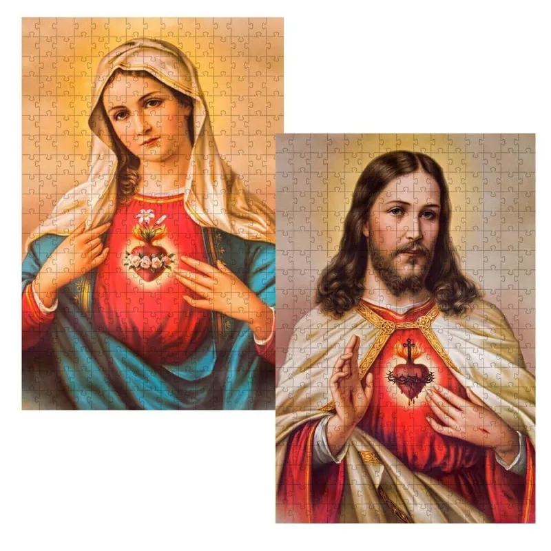 Quebra-cabeça Kit 2 Religiosos Sagrado Coração de Jesus e Maria 60 Peças Atividade Relaxante Coleção - OUTRAS - Brinquedos
