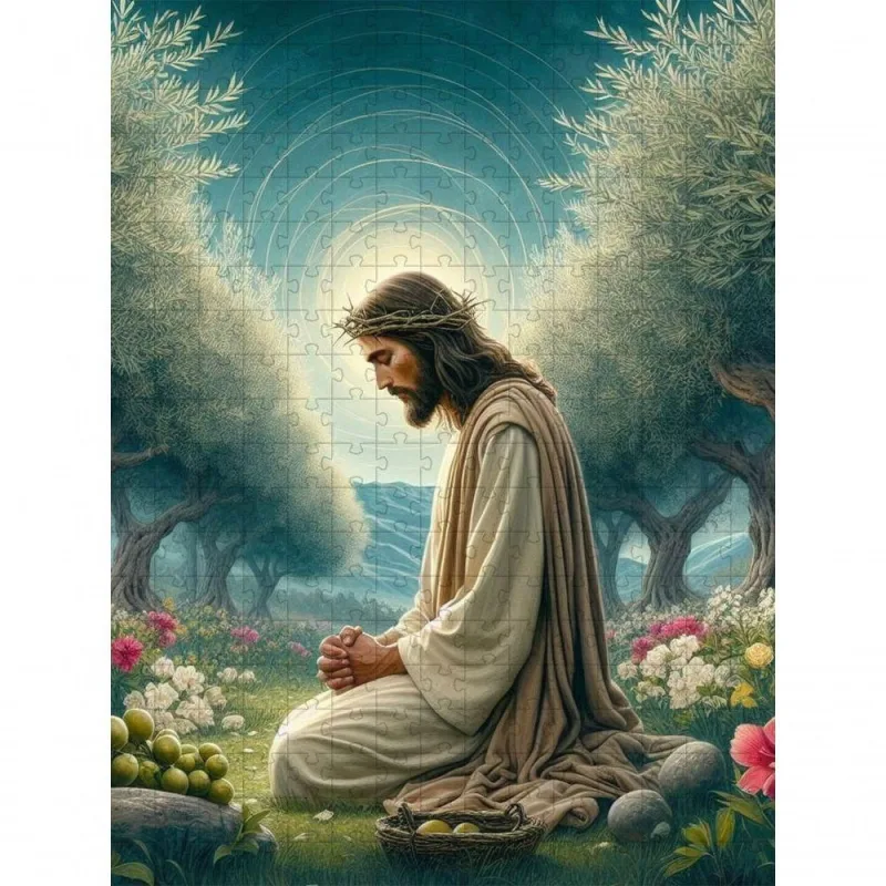 Quebra-cabeça Religiosos Jesus no Horto de 120 Peças em MDF para Idosos Marrom Coleção Tea e Amor - OUTRAS