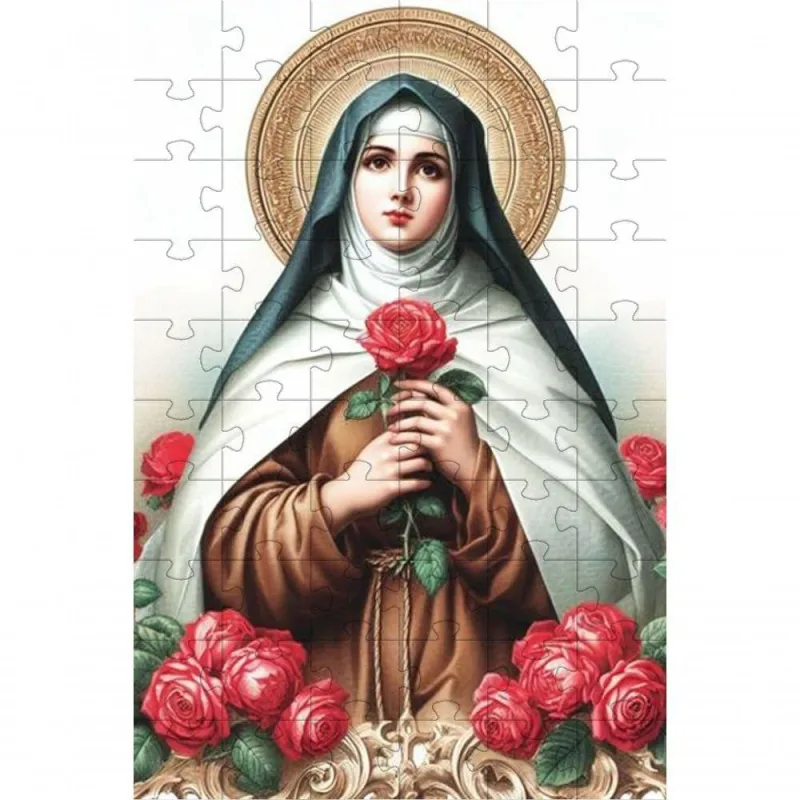 Quebra-cabeça Religioso Cognitivo Santa Terezinha 35 Peças MDF com Chaveiro Coleção Tea e Amor - OUTRAS