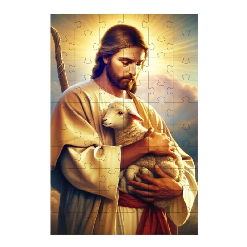 Quebra-cabeça Religioso Cognitivo Bom Pastor 35 Peças MDF com Chaveiro Coleção Tea e Amor - OUTRAS - Brinquedos