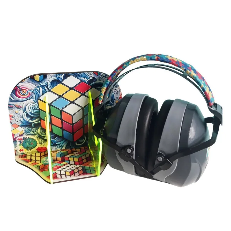 Suporte E Abafador De Ruído Cinza Autistas Cubo Mágico 26 Db