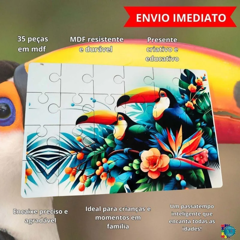 Quebra-cabeça Tucanos de 35 Peças em MDF com Encaixe Preciso e Textura Firme Coleção Tea e Amor - OUTRAS