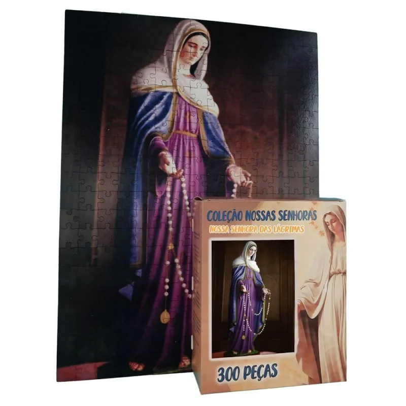 Quebra-cabeça Religiosos Nossa Senhora das Lágrimas de 300 Peças em MDF Azul Coleção Tea e Amor - OUTRAS - Brinquedos