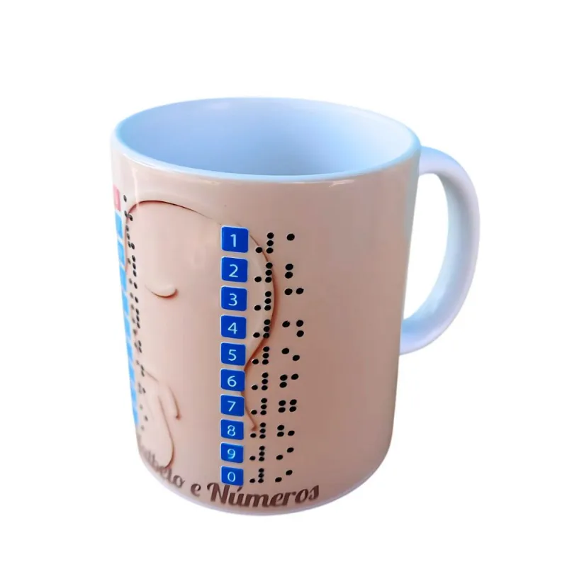Caneca Exclusiva com acessibilidade em Braile Aprendendo Alfabeto e Números