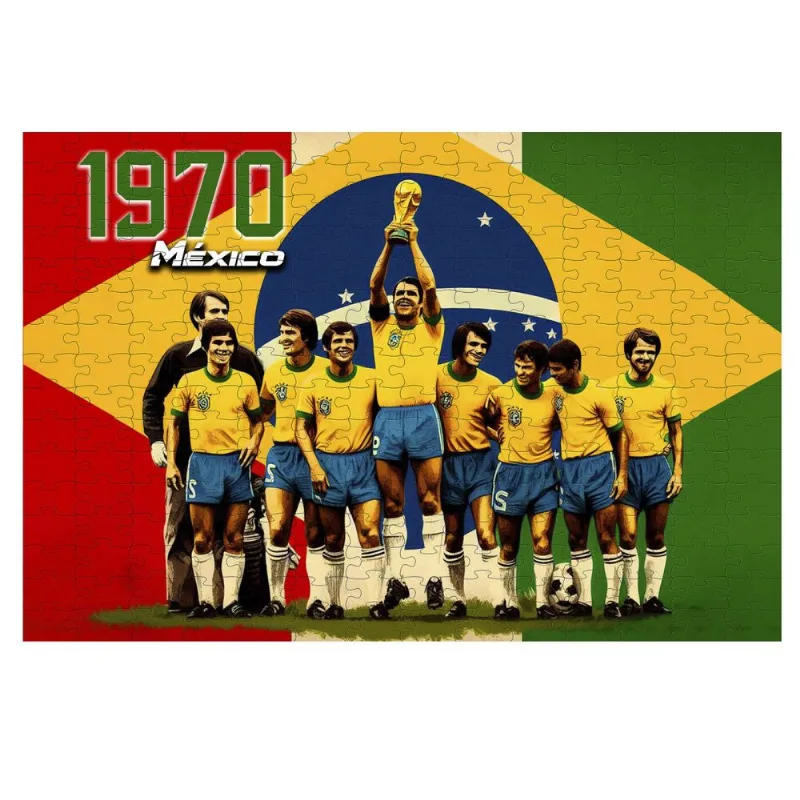 Quebra-cabeça Coleção Copa do Mundo México 1970 - Brasil Tricampeão - 300 peças em mdf