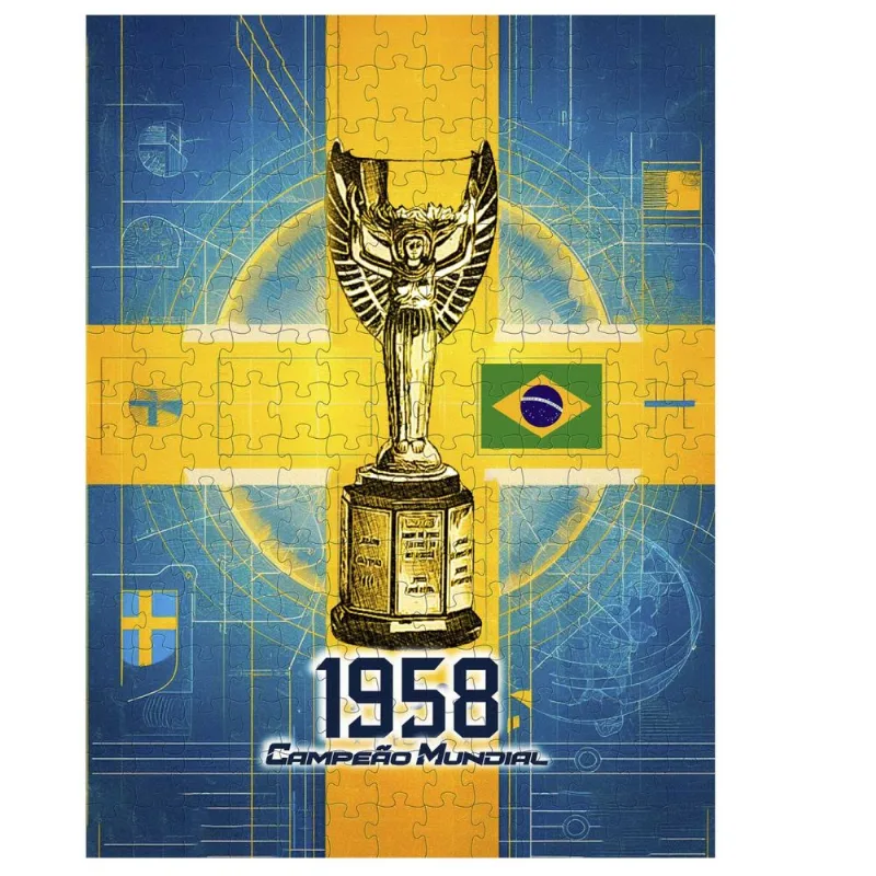 Quebra-cabeça Taça Copa Mundo Suécia 1958 de 120 peças em mdf