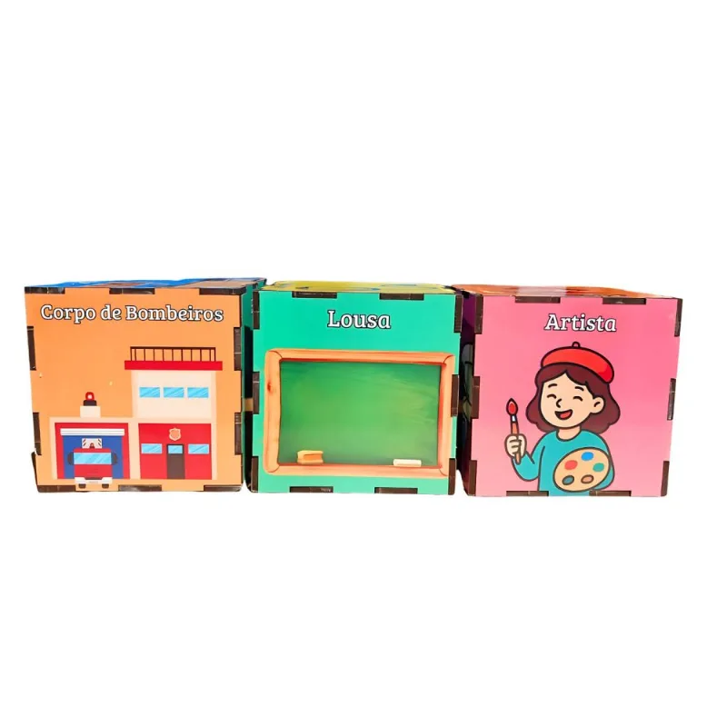 Jogo das Profissões Cubos em MDF Coloridos e Educativos