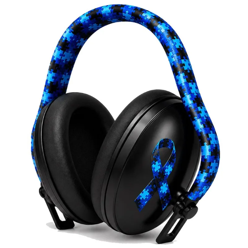 Abafador para crianças TEA preto de 14 db com arco colorido azul