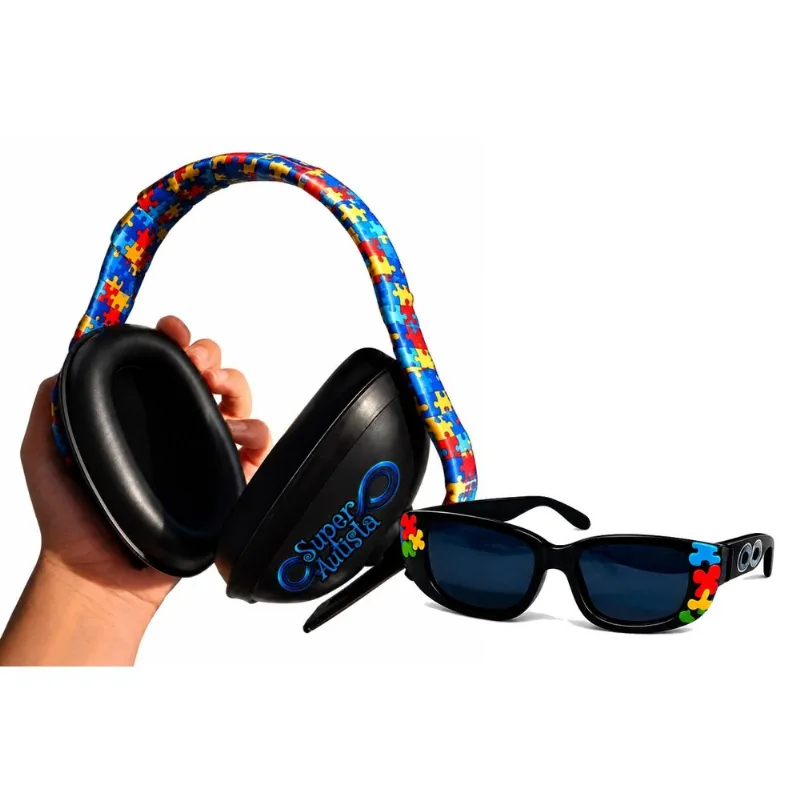 Combo Abafador de ruidos 14 db sensibilidade com óculos escuro infantil