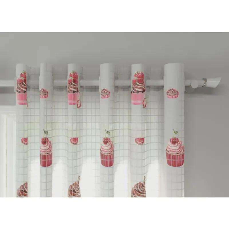 Cortina belchior cozinha tecido voil 260 x 150 estampa doces branco