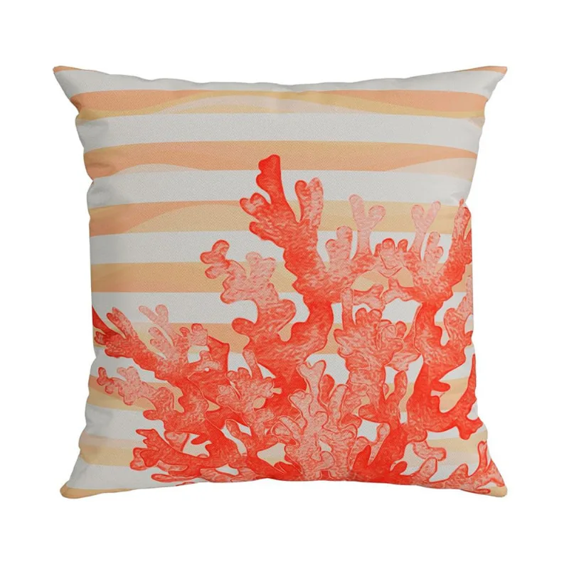 Almofada Decorativa Quadrada Náutica Alga Listras 140 Laranja 43X43CM - Belchior