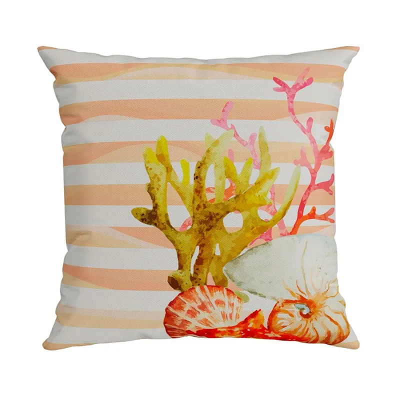 Almofada Decorativa Quadrada Náutica Caramujo Listras141 Laranja 43X43CM - Belchior