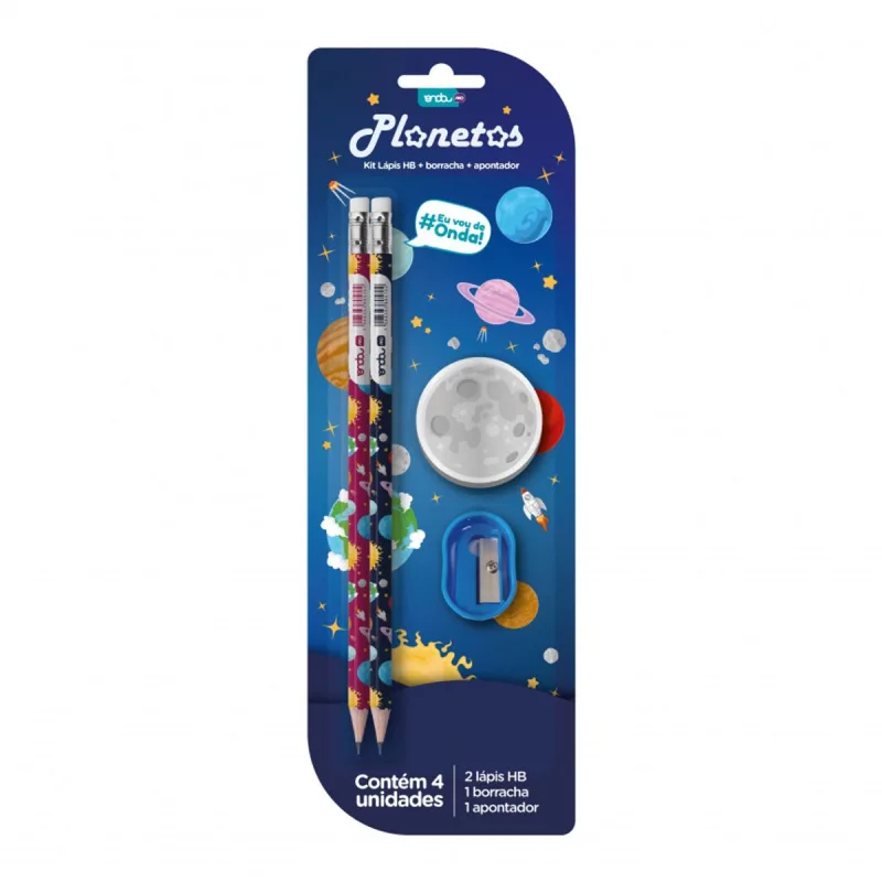 Kit Lápis Hb Borracha+Apontador Onda Pro Planetas Sortido 2512053 - Onda Pro - Utilidades E Casa