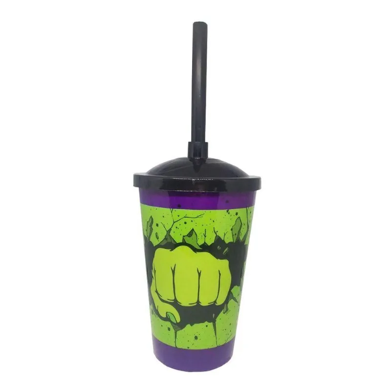 Copo Com Canudo Punho Verde Twister Com Tampa - 400ml