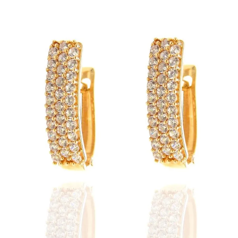 Brinco De Argola Retangular Em Ouro 18k 14mm Com Zircônias