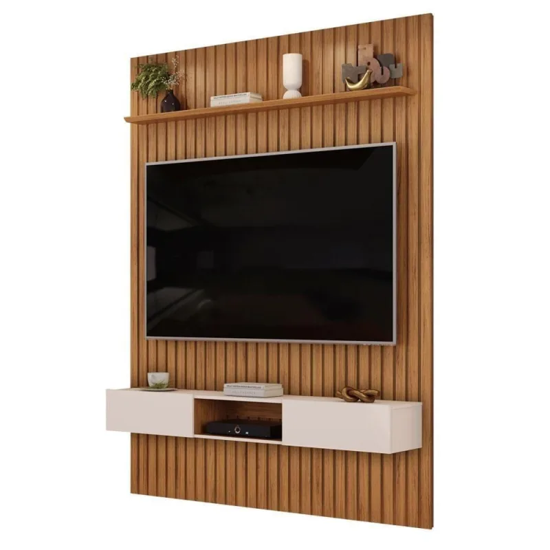 Painel para TV Trento 183 183CM MDF com Bancada Off White DJ Móveis - Dj Moveis