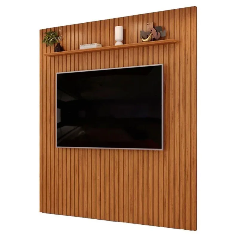 Painel Suspenso para TV Trento 223 65" 223CM MDF Ripado Freijó Amadeirado DJ Móveis - Dj Móveis