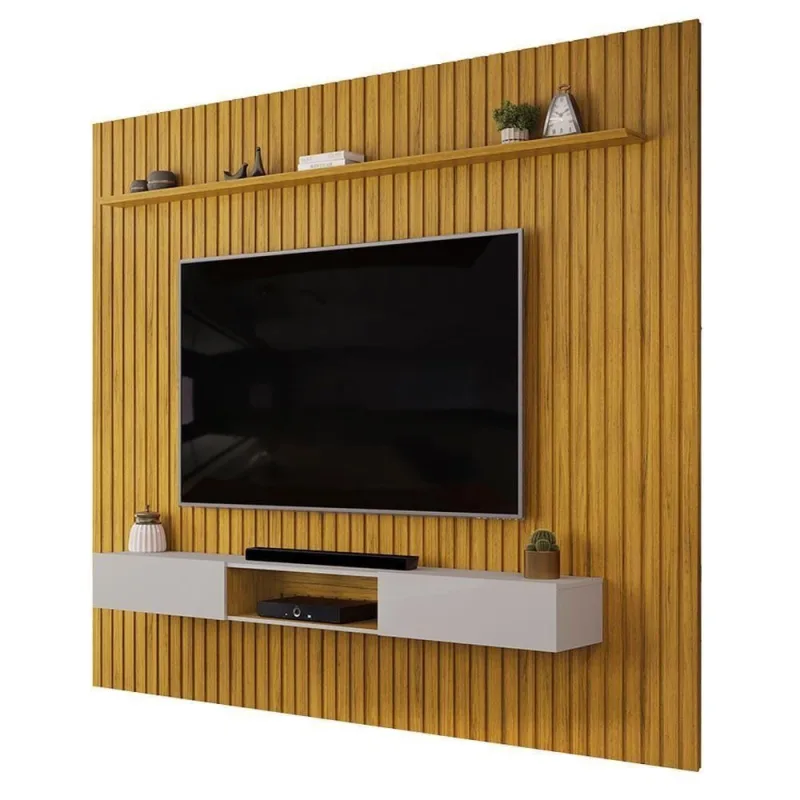Painel com Bancada Suspenso Trento 275 para TV 275CM Ripado Café DJ Móveis - Dj Móveis - Agro