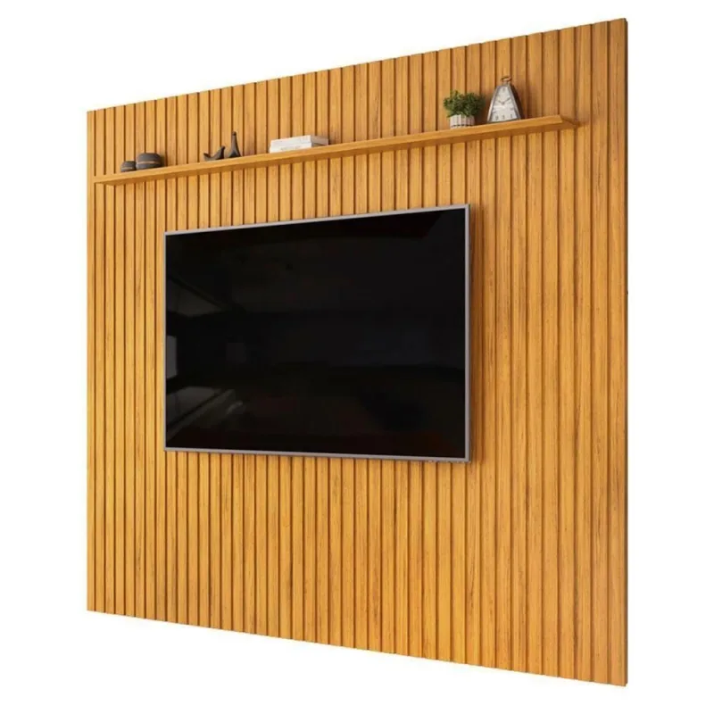 Painel Suspenso para TV Trento 275,7CM MDF com Detalhe Ripado Cedro DJ Móveis - Dj Móveis - Agro