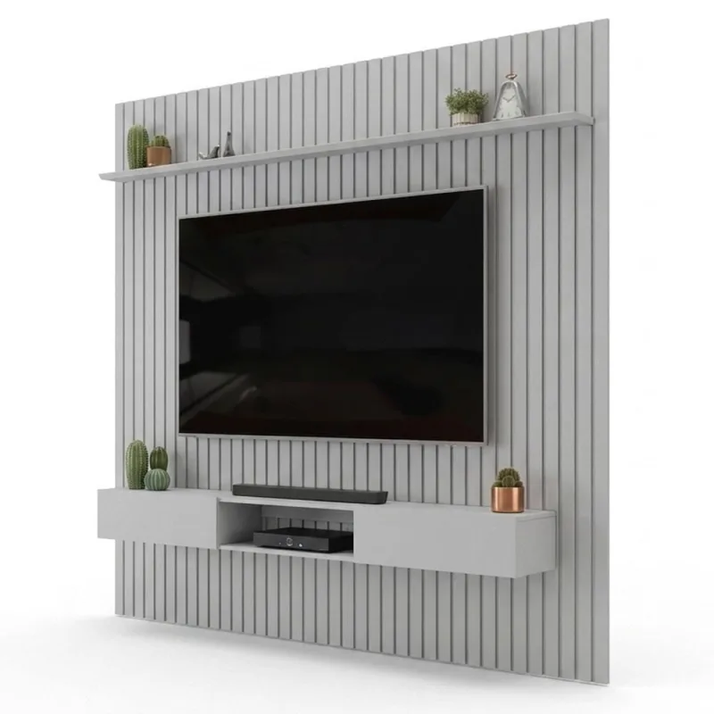 Painel com Bancada Suspenso para Tv Trento 250 Ripado Bali 250CM MDF Café DJ Móveis - Dj Móveis - Agro