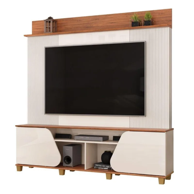 Estante Home Theater Para Até 70 Polegadas 1,82m 2 Portas Duna Off White/madeirado Off White / Madeirado - Dj Moveis