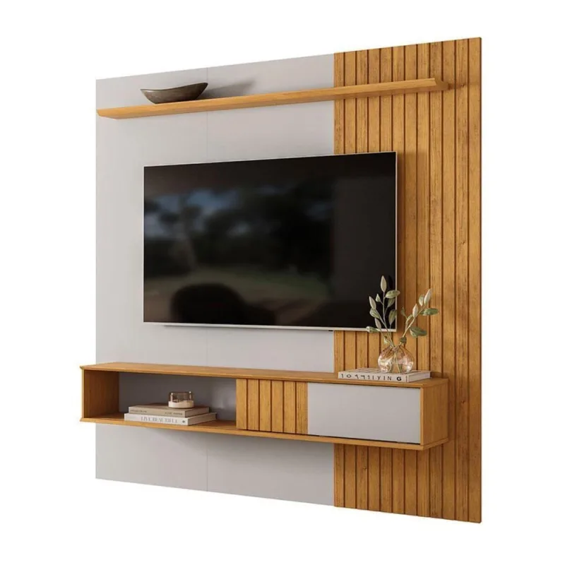 Painel para TV Cosmos 180CM MDF MDP com Porta de Correr Cinza DJ Móveis - Dj Móveis