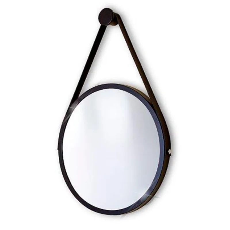 Espelho Adnet Redondo 50cm Moldura Alça Preto Suporte Pino De Pendurar Preto