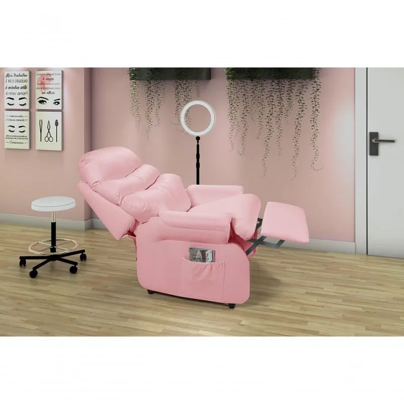 Poltrona Reclinável Barão Papai Mamãe Amamentação Estética Corano Rosa - OUTRAS - Bebês