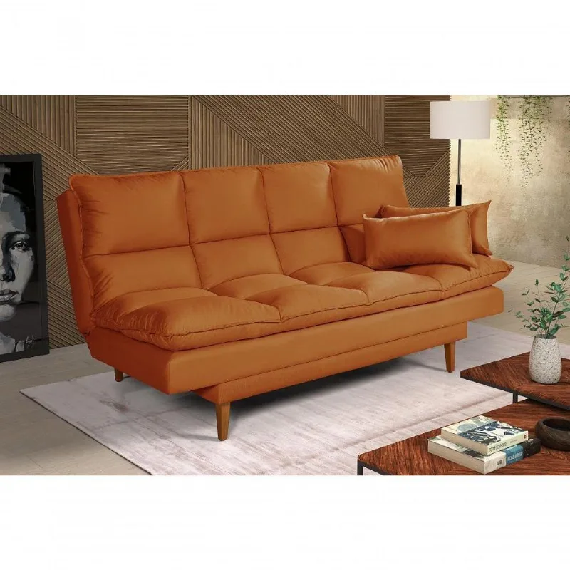 Sofá Cama Andorra 3 Lugares Império Reclinável Casal Pés Madeira Suede Terracota 174