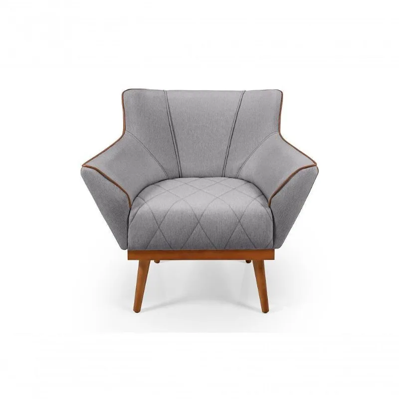 Poltrona Decorativa Yasmin Linho Compose Império Estofados Cinza 199