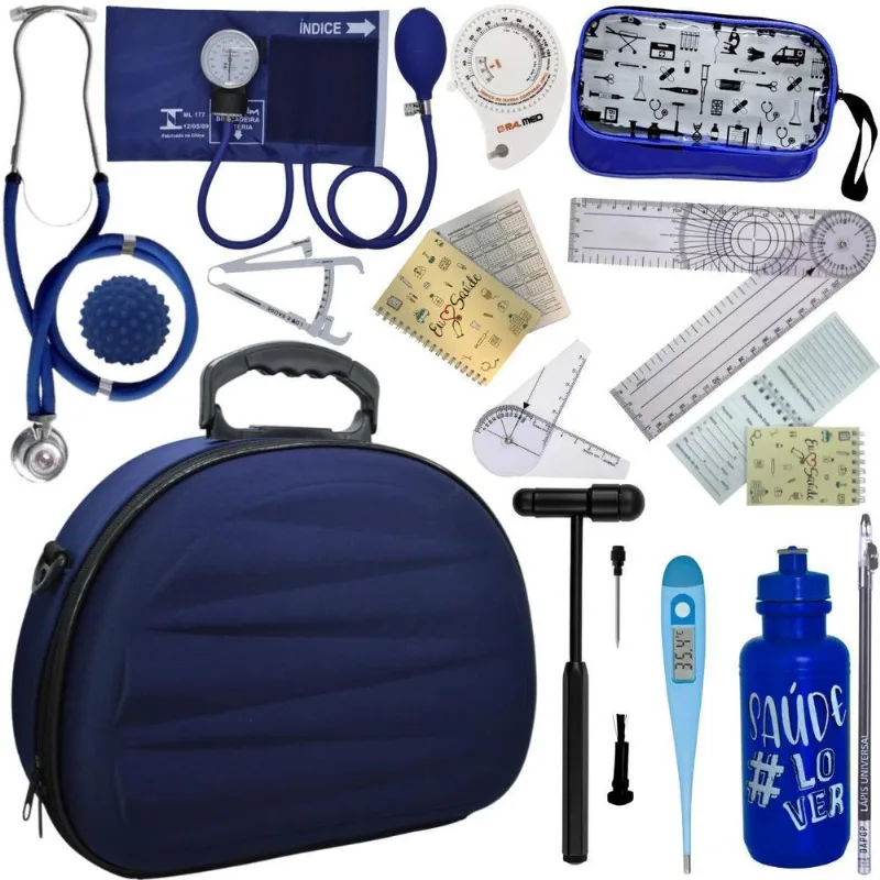Kit Fisioterapia Goniômetro Pequeno Grande - Azul Premium