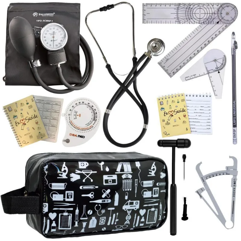Kit Fisioterapia Goniômetro Martelo Buck- Preto Incoterm