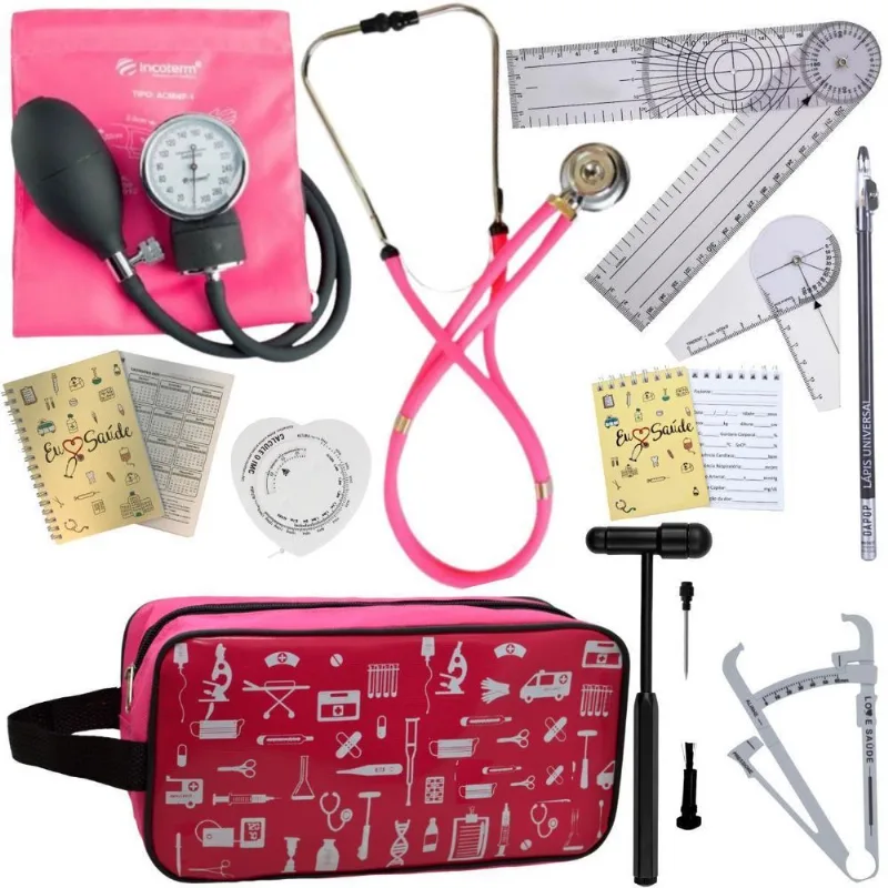 Kit Fisioterapia Goniômetro Martelo Buck- Rosa Incoterm