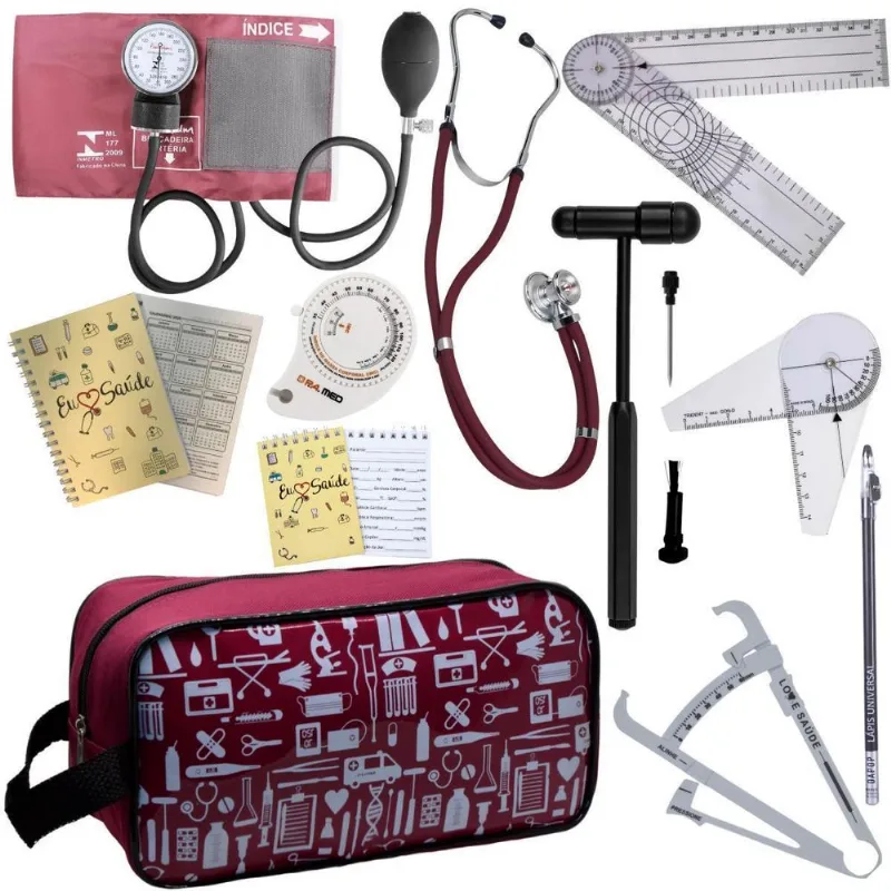 Kit Fisioterapia Goniômetro Martelo Buck- Vinho Premium
