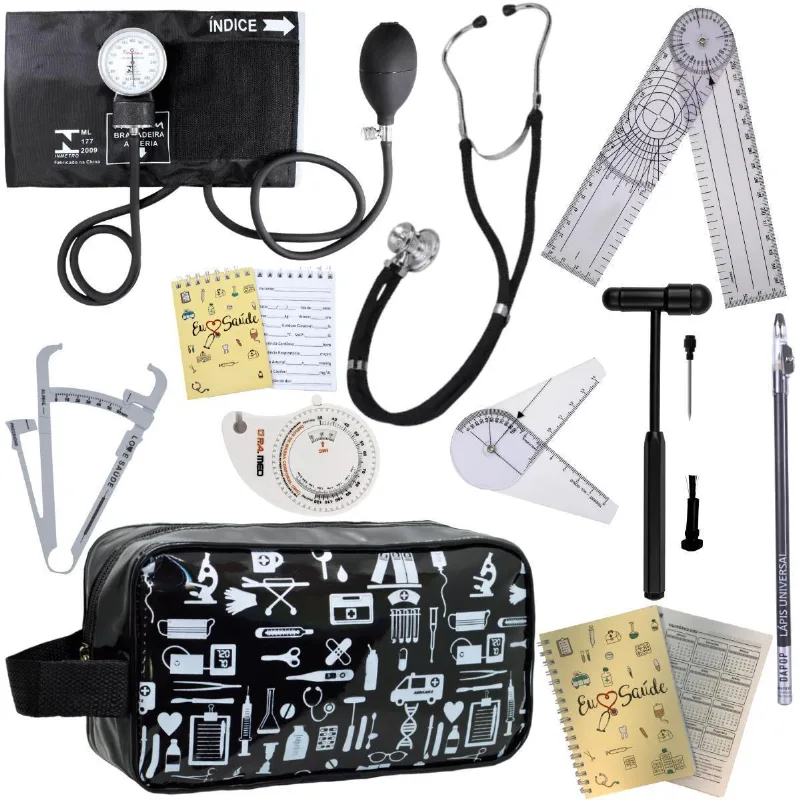Kit Fisioterapia Goniômetro Martelo Buck- Pretopremium