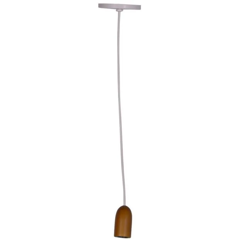 Pendente 1 Lâmpada Madeira Escura Cone 25W Plástico e Madeira Luminoteca 1129 Branco Bivolt