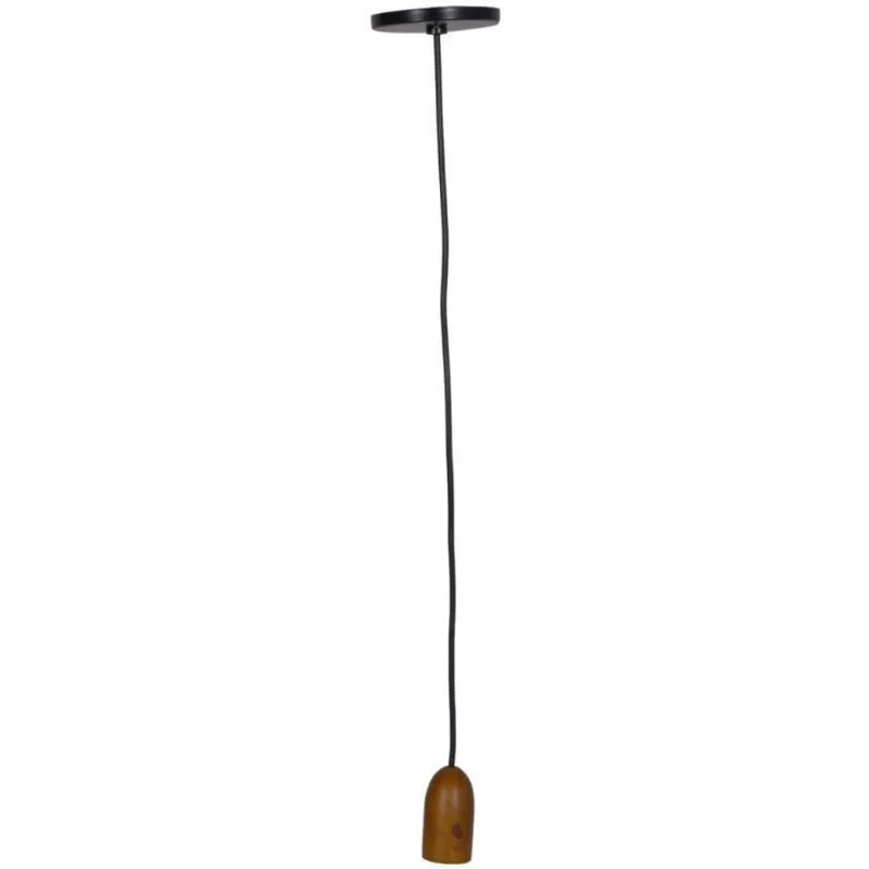 Pendente 1 Lâmpada Madeira Escura Cone 25W Plástico e Madeira Luminoteca 1131 Preto Bivolt