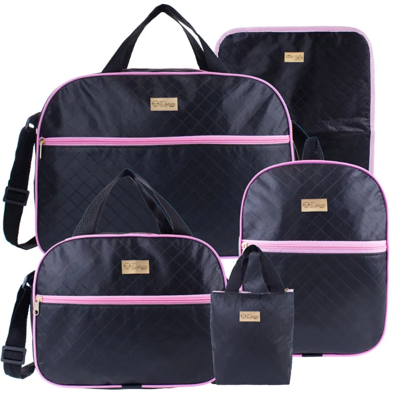 Kit Maternidade 5 Peças Versátil Moderno Menino e Menina Preto com Rosa
