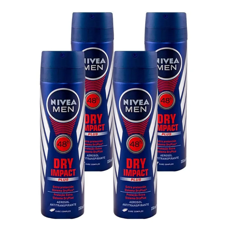 Kit 4 Desodorante Aerosol Nivea Masculino Dry Impact 150Ml