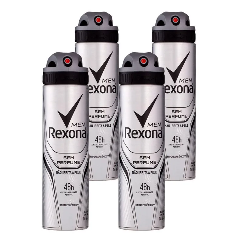 Kit Com 4 Desodorante Aerosol Rexona Men Sem Perfume 150Ml