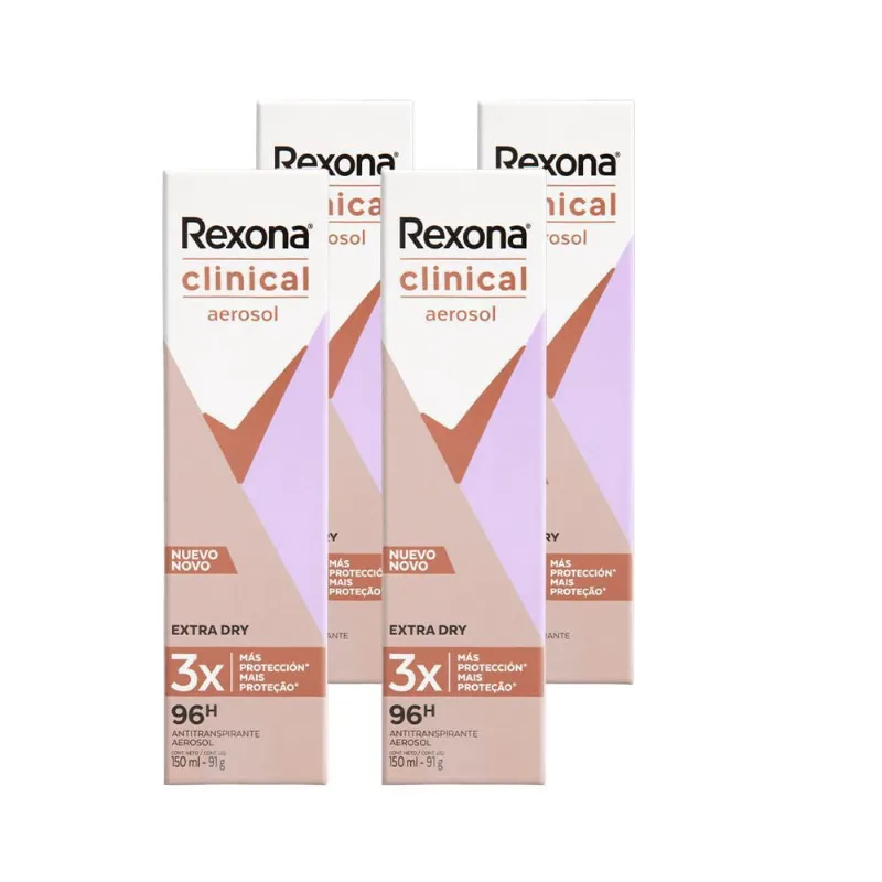 Kit Com 4 Desodorante Aerosol Rexona Clinical Extra Dry 90G
