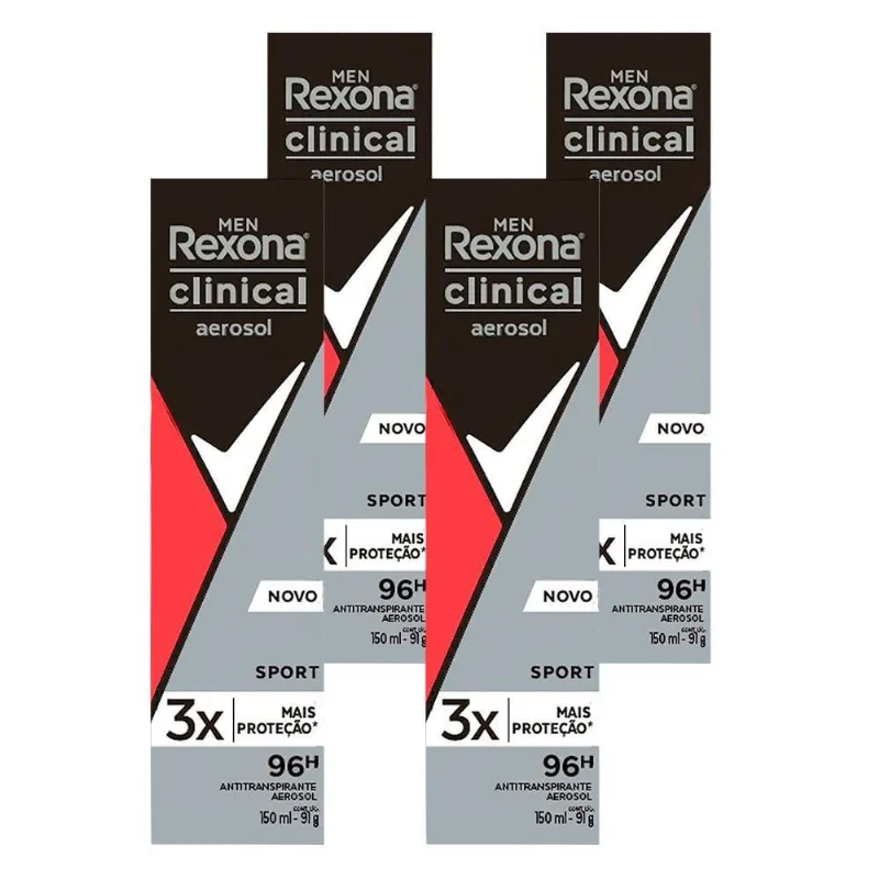 Kit 4 Desodorante Aerosol Rexona Clinical Sport 96H 150Ml