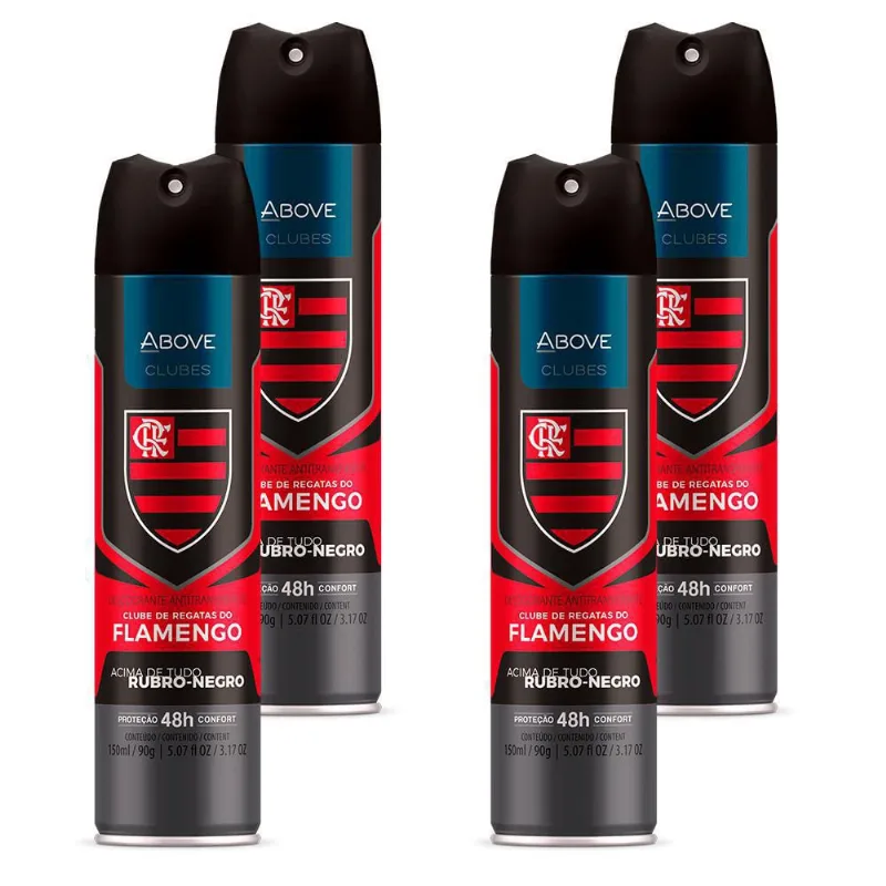 Kit 4 Desodorante Aerossol Above Clubes Flamengo 48H 90G