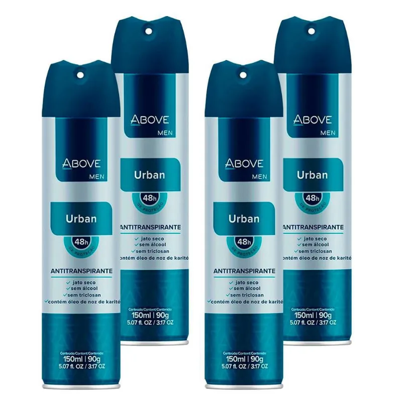 Kit Com 4 Desodorantes Aerosol Above Men Urban 48H 150Ml/90G