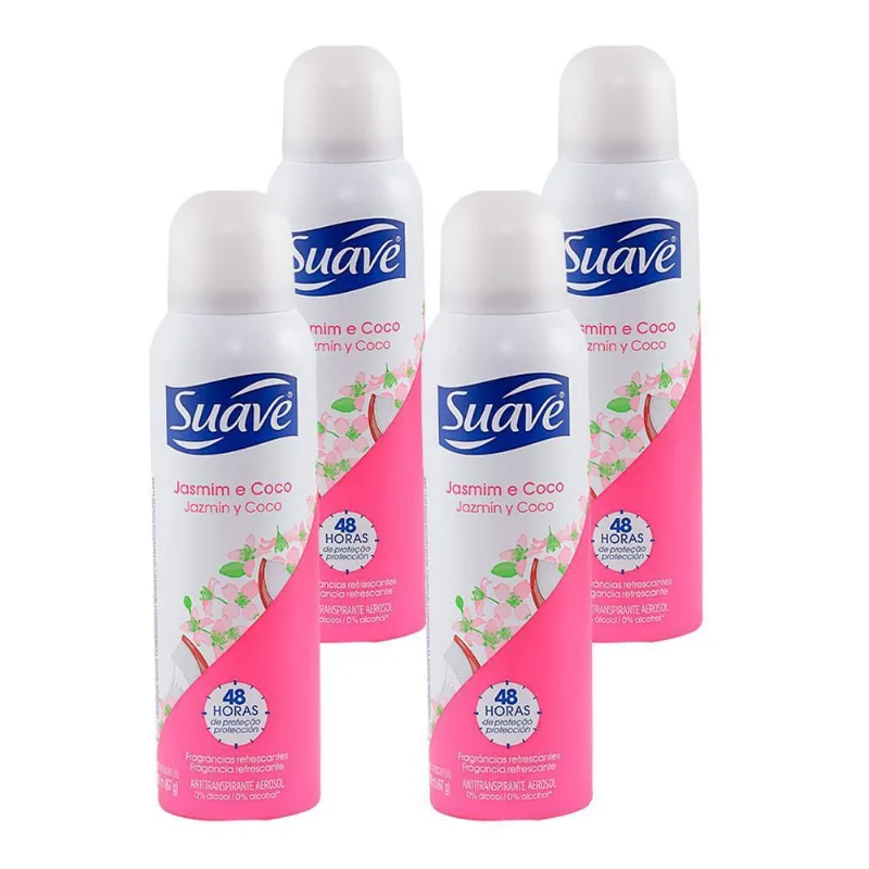 Kit Com 4 Desodorante Aerosol Suave Jasmim E Coco 48H 150Ml